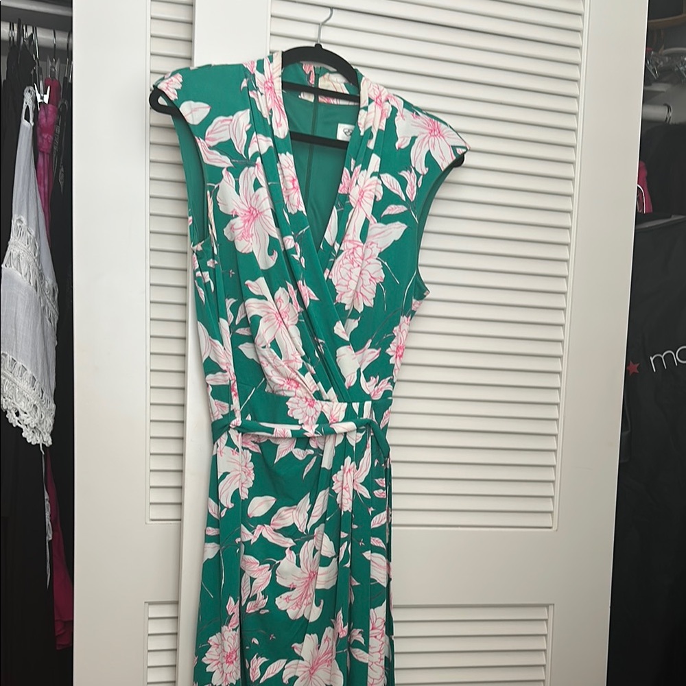 Floral Wrap Dress in Green and Pink